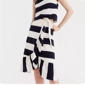 J crew S rugby stripped wrap skirt navy blue/ white